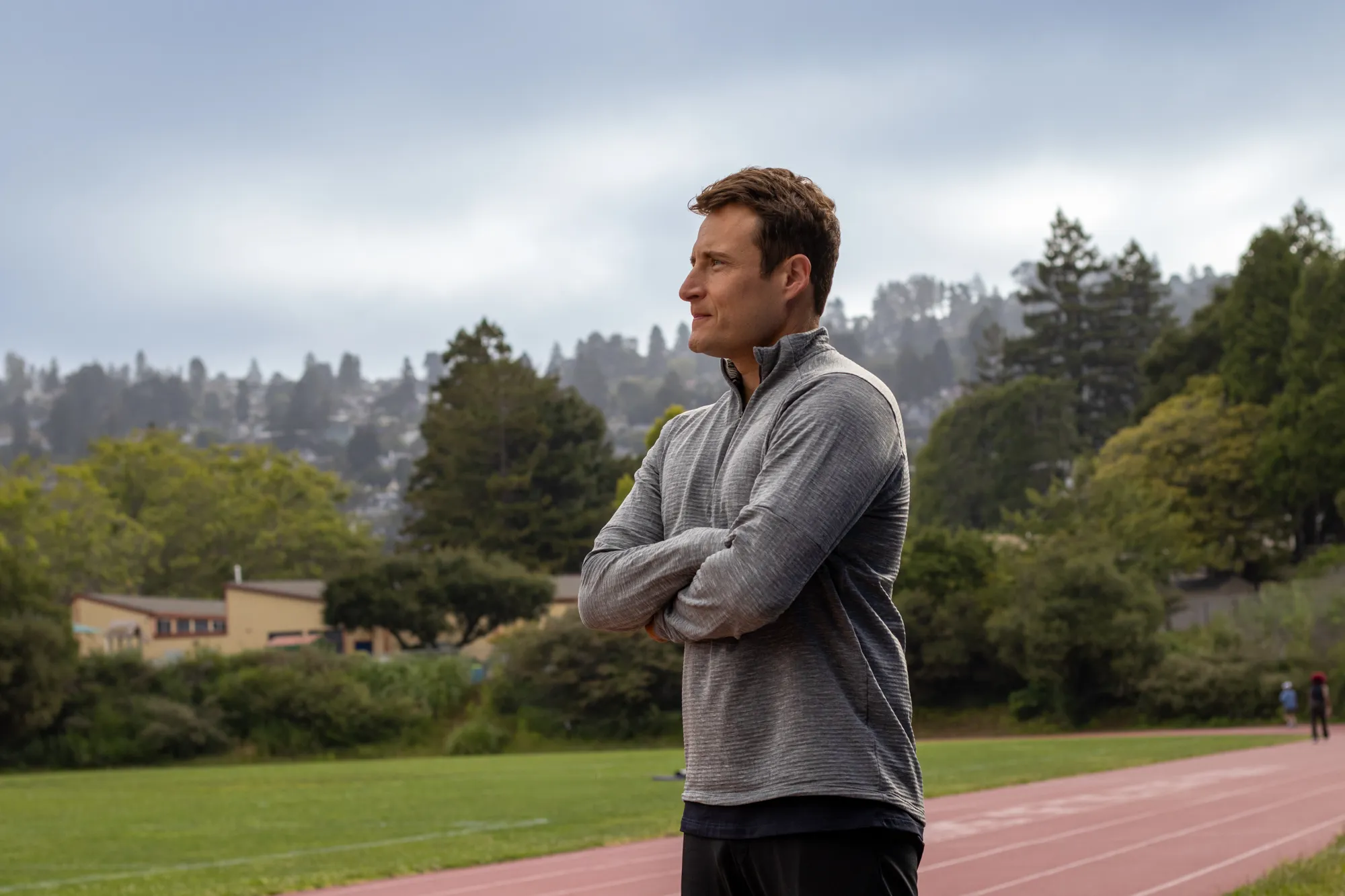 Dario at an outdoor track between training sessions