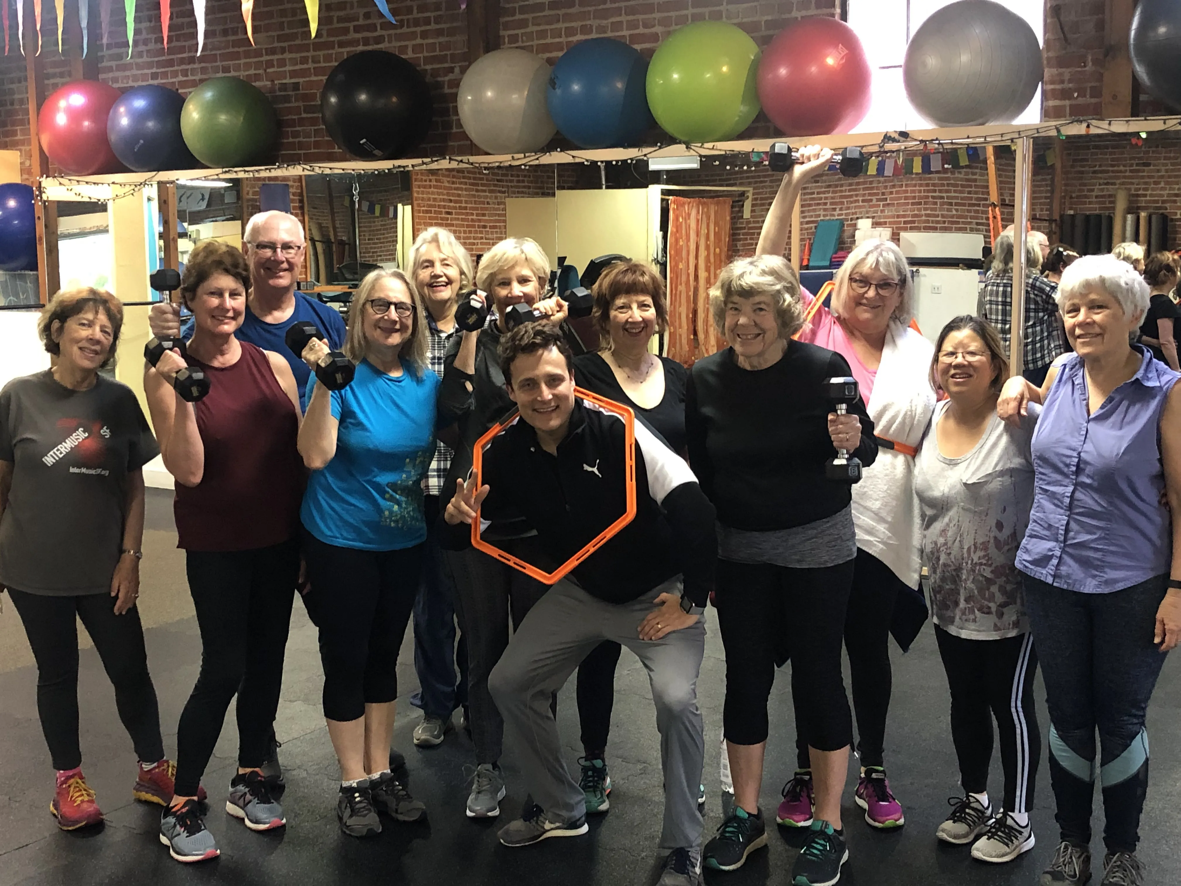 Dario with his senior group fitness class