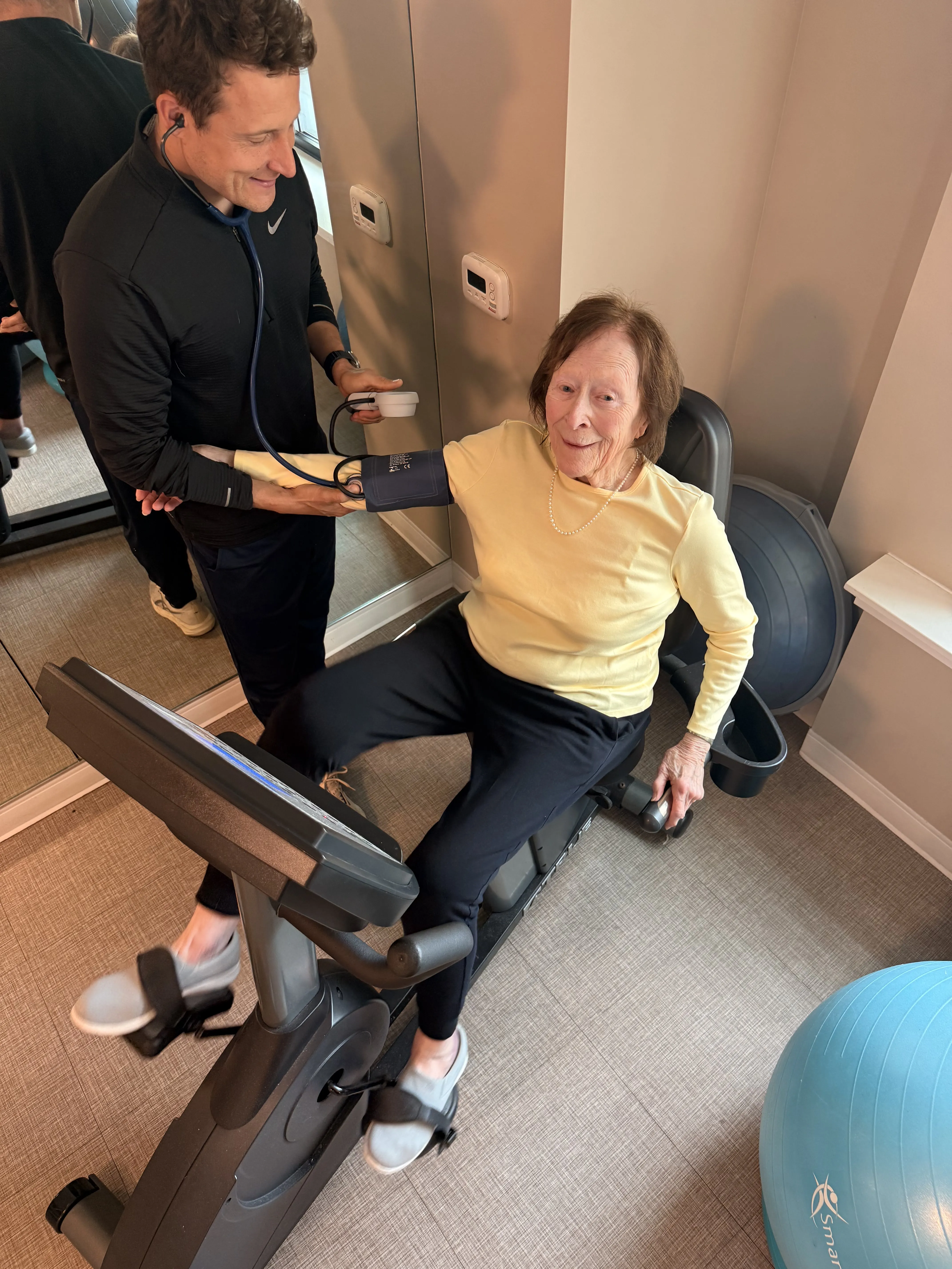 Monitoring a client's blood pressure on the recumbent bike